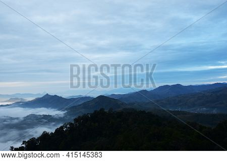 Beautiful Sea Of Mist In Betong , Thailand. In Morning Time
