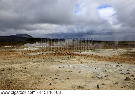 Hverir / Iceland - August 30, 2017: Hverir Geothermal And Sulfur Area Near Namafjall Mountain, Myvat