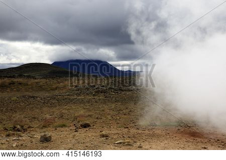 Hverir / Iceland - August 30, 2017: Hverir Geothermal And Sulfur Area Near Namafjall Mountain, Myvat