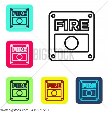 Black Line Fire Alarm System Icon Isolated On White Background. Pull Danger Fire Safety Box. Set Ico