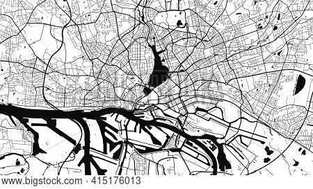 Black And White Vector Background Map, Hamburg City Area Streets And Water Cartography Illustration.