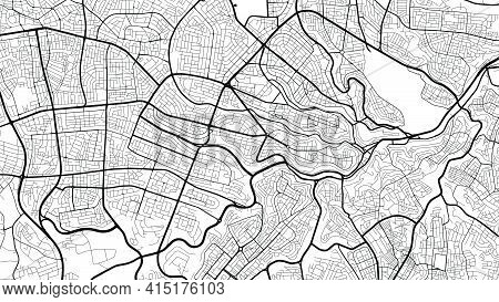 Black And White Vector Background Map, Amman City Area Streets And Water Cartography Illustration. W