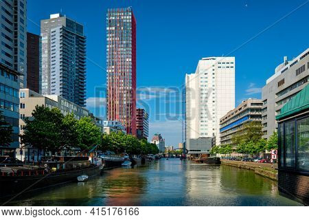 View of Rotterdam sityscape with modern architecture skyscrapers