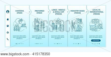 Investment Stocks Types Onboarding Vector Template. Responsive Mobile Website With Icons. Web Page W