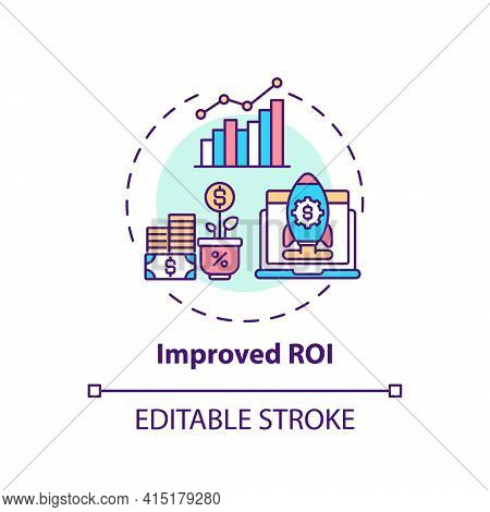 Improved Roi Concept Icon. Hybrid Event Idea Thin Line Illustration. Sponsorship Deals. Saving In Ve