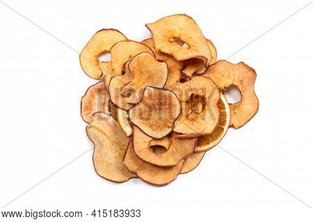 Dried Fruit Isolated On White Background. Dried Grapefruit, Dried Apple, Dried Pear Slices.