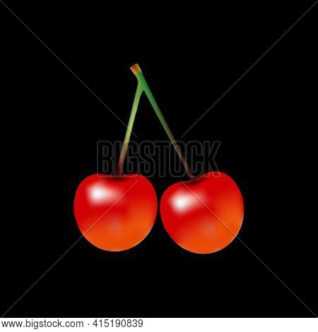 Vector Illustration Of Chery Fruit Graphics In Fresh Red Color