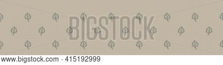 Hand Carved Leaf Block Print Seamless Border Pattern. Rustic Naive Folk Motif Illustration Banner. M