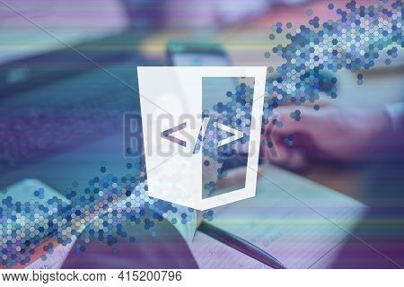 Htmlcoin, Html Cryptocurrency Sign. Business Person, Trader, Investor, Analyst Using Mobile Phone Ap