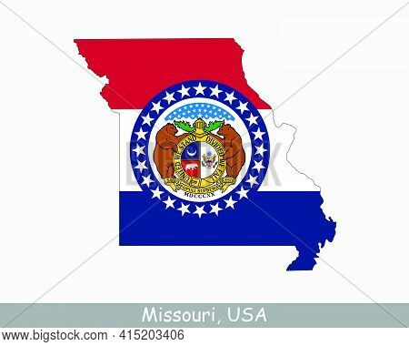 Missouri Map Flag. Map Of Mo, Usa With The State Flag Isolated On White Background. United States, A