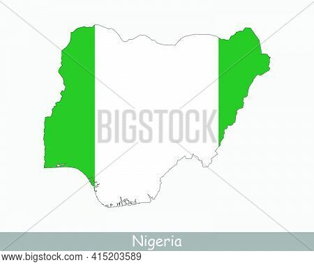 Nigeria Flag Map. Map Of The Federal Republic Of Nigeria With The Nigerian National Flag Isolated On