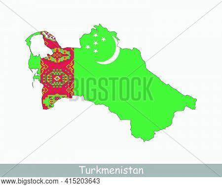 Turkmenistan Flag Map. Map Of Turkmenia With The Turkmenistani National Flag Isolated On A White Bac
