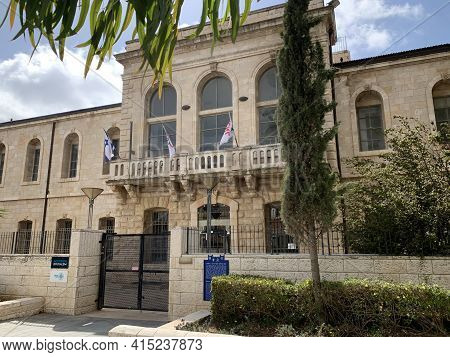 Jerusalem, Israel - March 08, 2021: The Historic Building Of The Shaare Zedek Hospital. Nowadays Isr