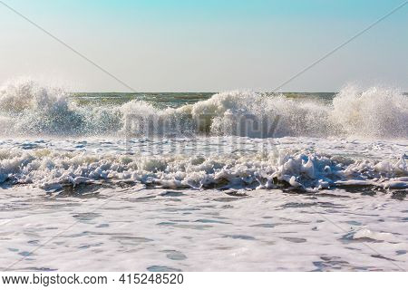 Sea Waves Splashes . Seawaves During The Summer Wind