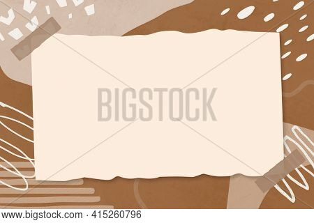 Memphis frame beige paper collage on brown abstract background