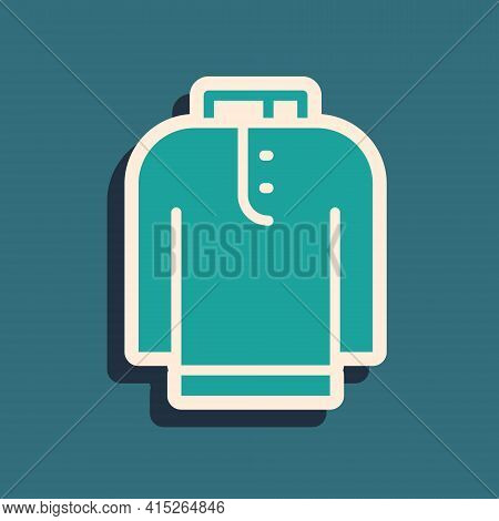 Green Shirt Kurta Icon Isolated On Green Background. Long Shadow Style. Vector