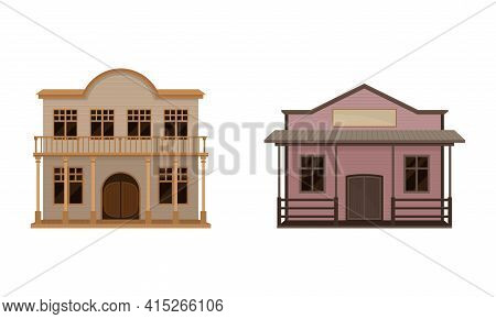 Western Building With Saloon Having Batwing Doors Vector Set