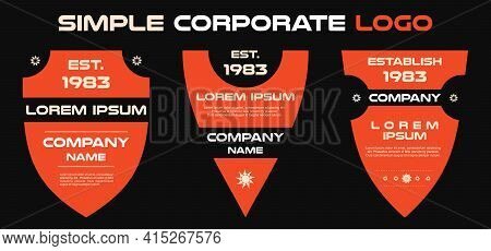 Set Retro Corporate Simple Vector Logo Template, Traingle Shield Shape In Red Color On Black Backgro