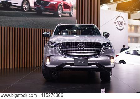 Nonthaburi, Thailand - March 25,2021 : View Of All-new Mazda Bt-50 Hi Racer Car On Display At Thaila