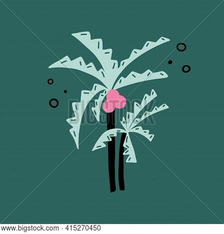 Cartoon Tropical Palm Tree. Hand Drawn Summer Stylized Plant Print Or Poster, Decorative Colorful Ju
