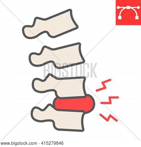 Spine Pain Color Line Icon, Backache And Backpain, Herniated Disc Vector Icon, Vector Graphics, Edit