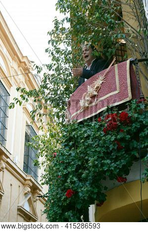 Cordoba, Spain - April 1, 2021: Saetas Del Pueblo In The Jewish Quarter