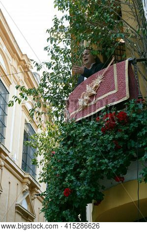 Cordoba, Spain - April 1, 2021: Saetas Del Pueblo In The Jewish Quarter