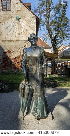 Zagreb, Croatia, September 2016 - Statue Of Writer Marija Jurić Zagorka In The City Of Zagreb, Croat
