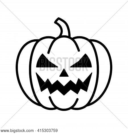 Pumpkin Jack. Halloween Pumpkin With Acarved Face. Black Illustration On White Background.