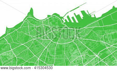Green And White Vector Background Map, Casablanca City Area Streets And Water Cartography Illustrati