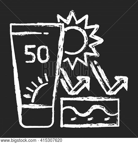 Skin Protection Chalk White Icon On Black Background. Sunscreen With Spf. Prevent Sun Burning. Sunbl