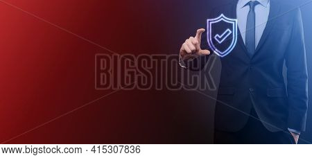 Protection Network Security Computer In The Hands Of A Businessman. Business, Technology, Cyber Secu