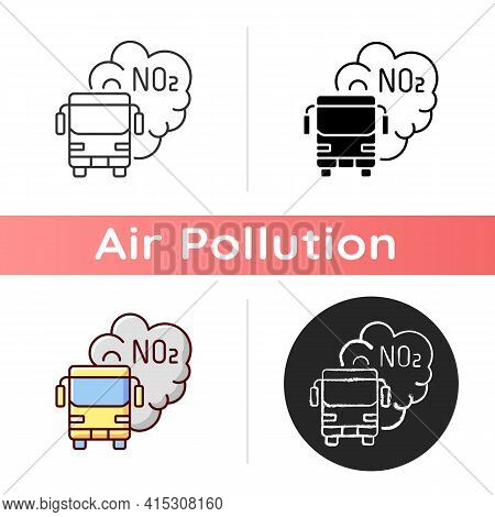 Trucks And Buses Icon. Main Source Of Nitrogen Dioxide Resulting From Combustion Of Fossil Fuels. Li