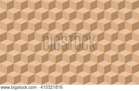 Wooden Cubes. Seamless  Three Dimensional Parquet Artwork, Seamless. Background Vector Illustration.