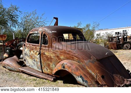 Maricopa, Arizona, February 26, 2021:  The Old 1934 Car  Frame Is A Nash, From Nash Motors Company, 
