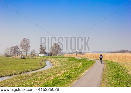 Little White House At The Bicycle Path In The Zaanstreek, Netherlands