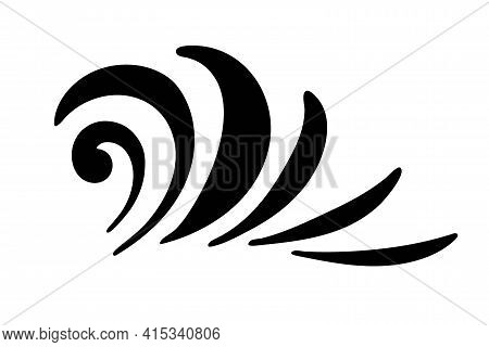 Ocean Wave Silhouette Sketch. Surge, Ripple, Wavelet In Nature. Surfing Travel And Vacation Vector I