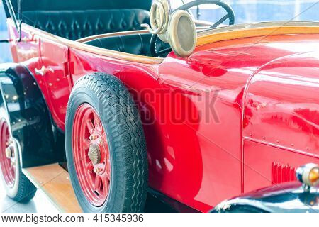 Moscow. Russia. February 2020. Exhibition Of Retro Cars. Old Model Valencia 505. Old Red Convertible