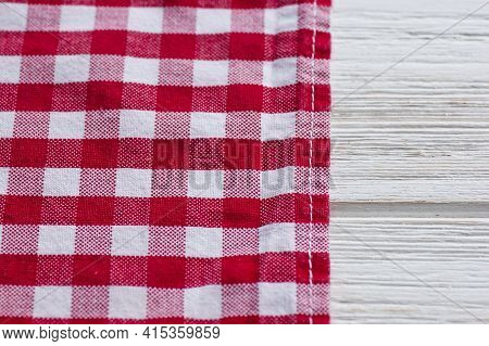 Red And White Kitchen Cotton Fabric In A Cage. Cotton Texture Checkered