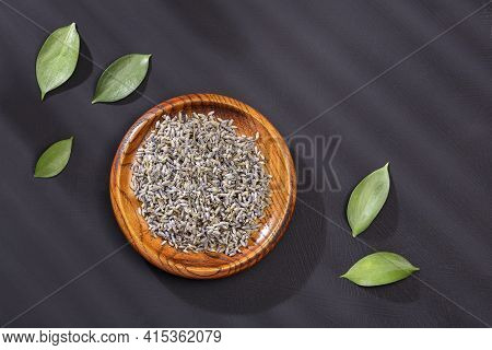 Lavandula - Dried Lavender Flowers In The Wooden Bowl