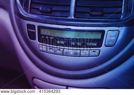 Novosibirsk, Russia - April 01 2021: Toyota Estima,  Black  Detail With The Air Conditioning Button 