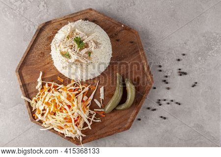 Chicken Pilaf (tavuklu Pilav) Is A Traditional Turkish Dish Made With Buttered Rice Pilaf As A Base 