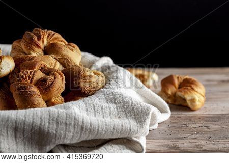 Traditional Turkish Hashasli Corek. A Croissant Like Pastry Roll With Poppy Seed Paste Inside. A Clo