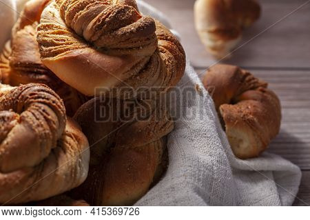 Traditional Turkish Hashasli Corek. A Croissant Like Pastry Roll With Poppy Seed Paste Inside. A Clo