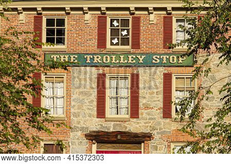 Ellicott City, Md, Usa 10/07/2020: The Trolley Stop Is A Famous Restaurant Which Is Located In A His