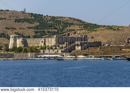 Landscape View Of The Coast Of Bozcaada (tenedos), Turkey. Image Features A Medieval Castle, Tourist