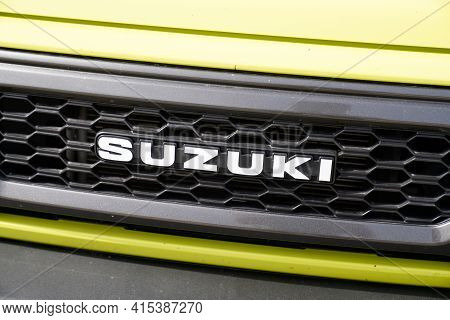 Bordeaux , Aquitaine France - 03 29 2021 : Suzuki Jimny Car Logo Sign Brand In Front Of Car Japanese