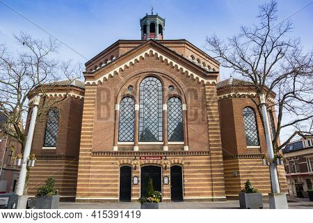 Purmerend, Netherlands - March 31, 2021: Historic Catholic Church On The Cheese Market Square In Pur