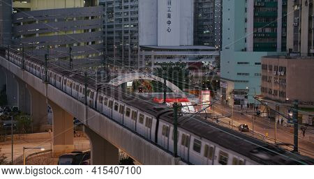 Kwai Fong, Hong Kong 17 February 2021: Train come to the station