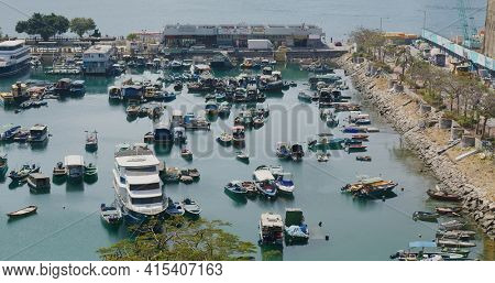 Yau Tong, Hong Kong 30 January 2021: Hong Kong typhoon shelter and pier